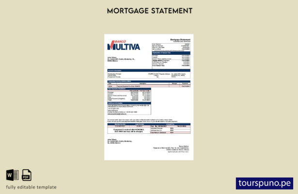 listo para imprimir México Banco Multiva estado de cuenta de hipoteca Plantilla 